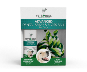 Vets Best, Advanced Dental Spray, 120мл, и играчка топка-въже за кучета